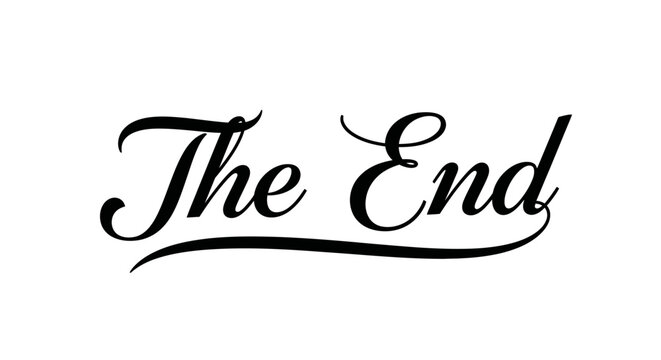 Elegant "The End" calligraphy text, isolated white background