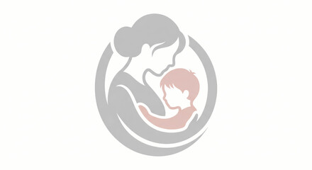 Fototapeta premium Minimalist circular silhouette of woman hugging child Mother's Day concept