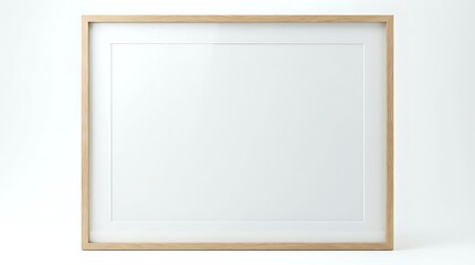 Fototapeta premium Empty wooden picture frame with white mat on white background isolated for mockup design and artwork display.
