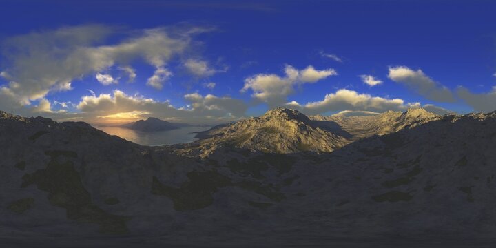 Seascape, HDRI, environment map , Round panorama, spherical panorama, equidistant projection, land under heaven
3d rendering