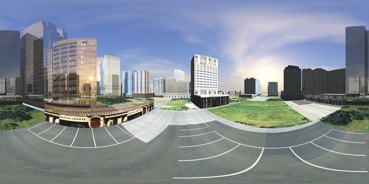 panorama of the cityscape, HDRI. Equirectangular projection. Spherical panorama. Panorama of the city. Environment map.
3D rendering