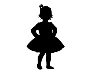 Obraz premium silhouette of a toddler girl standing while holding her waist, posing like a model, vector illustration 