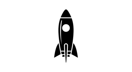 Fototapeta premium Black and white rocket ship silhouette against white background for design