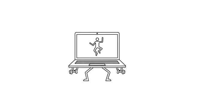 Cartoon laptop with stick figure person inside on white background