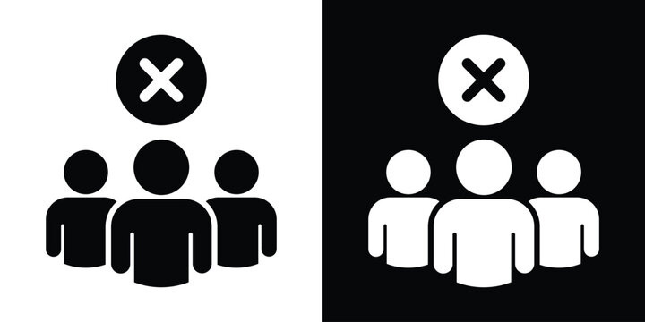 Vector illustration showing a group of people with a cancel cross, depicting rejected candidates, group exclusion, team errors, or restricted access for multiple users.
