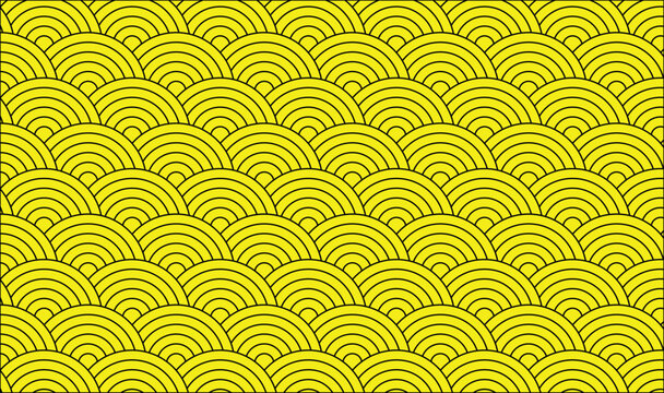 Chartreuse Yellow Seigaiha Wave Pattern, Seamless Japanese Geometric Background, Modern Retro Lime Yellow and White Seamless Pattern 