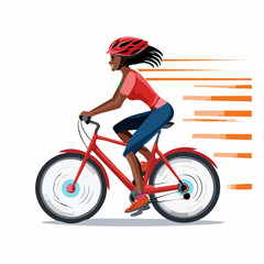 Fototapeta premium Woman with Protective Gear Riding a Bicycle at Speed with Motion Blur Effect