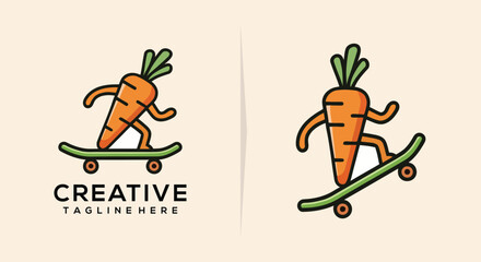 Carrot character on skateboard logo. © doane