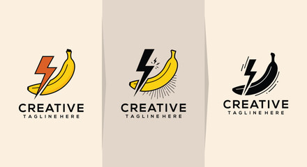 Creative banana logos with lightning. © doane