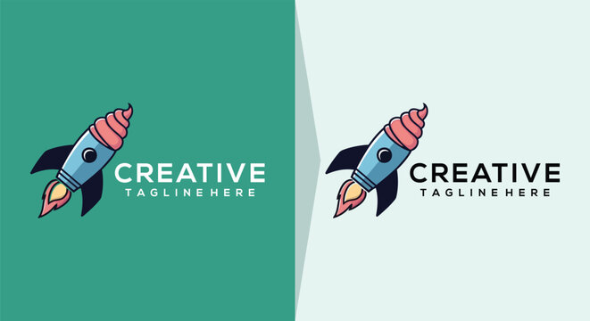 Creative rocket with ice cream logo design.