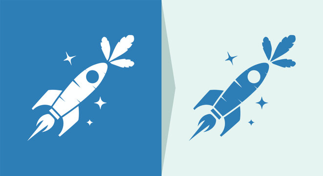 Rocket ships in space icons. carrot with rocket logo
