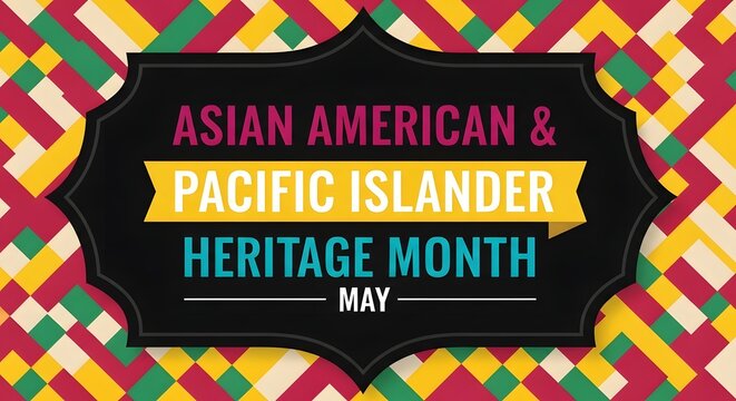 Asian american and pacific islander heritage month celebration banner with patterns.