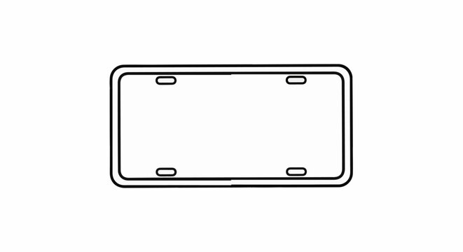 A simple outline drawing of a blank rectangular license plate with four mounting holes