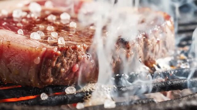 Cinematic Macro Shot of Sizzling Brazilian Picanha Steak on a Traditional Charcoal Grill