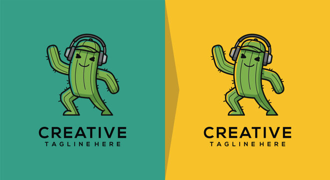 Cactus character with headphones logo.