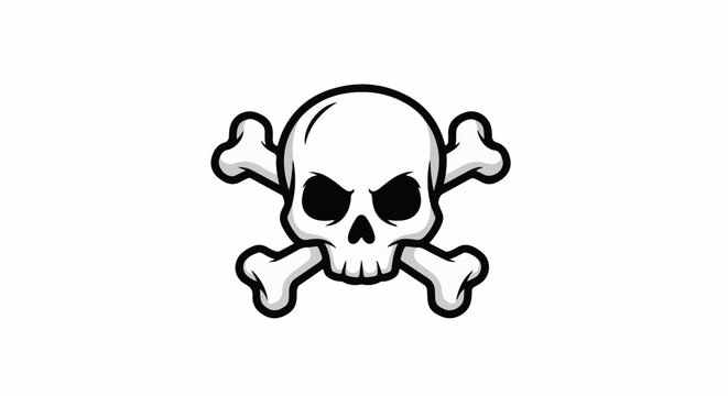 Stylized skull and crossbones symbol, stark and graphic
