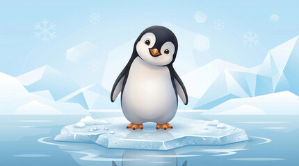 Obraz premium Cute Arctic Penguin Illustration Clean Blue Background for Kids Learning