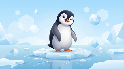Obraz premium Adorable Baby Penguin with Soft Gradient Ice Scene Educational Design
