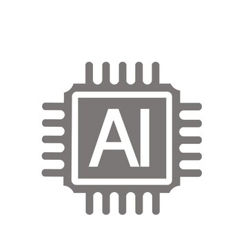 人工知能とテクノロジーを象徴するAIチップアイコン（グレー）