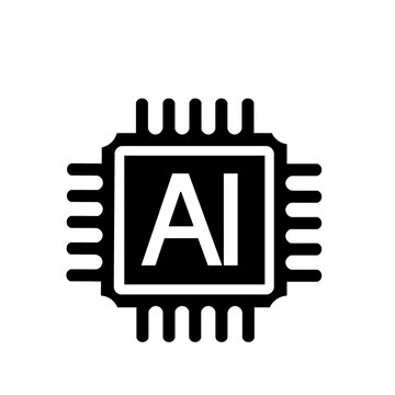 人工知能とテクノロジーを象徴するAIチップアイコン（黒）