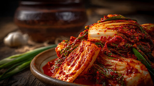 Traditional Korean Kimchi - Homemade Fermented Napa Cabbage with Spicy Chili Paste