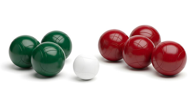 A set of colorful bocce balls arranged on a plain white background for a game