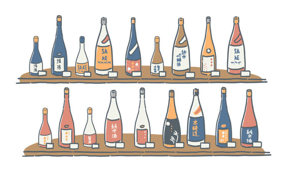 酒瓶が並んでいる棚のイラスト