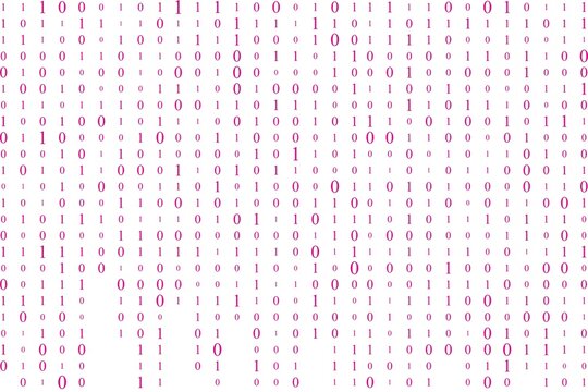 binary code on computer screen with pink and white numbers