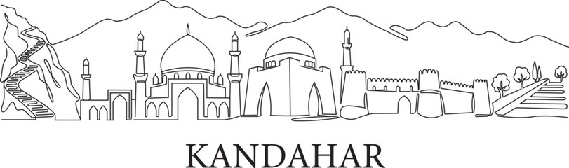 Obraz premium Kandahar skyline blends ancient architecture with rugged mountains