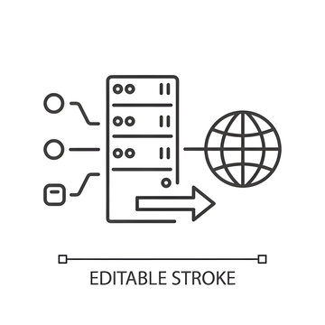 Forward proxy linear icon. Internet accessibility and firewall bypassing. Cyber security thin line customizable illustration. Contour symbol. Vector isolated outline drawing. Editable stroke