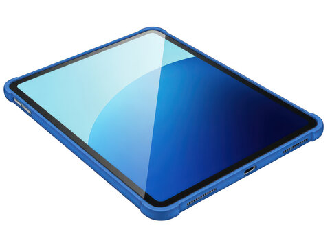 High-resolution blue tablet computer with sleek design isolated on transparent background