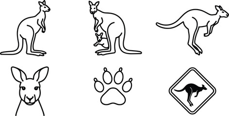 Collection of kangaroo icons and symbols marsupial © Chayan