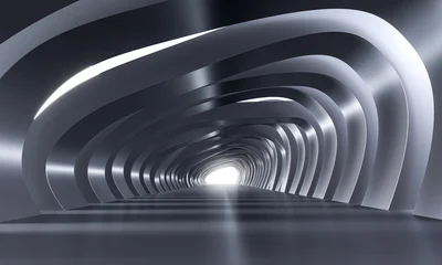 Fototapete 3D Abstract futuristic tunnel leading to light concept  © tiero