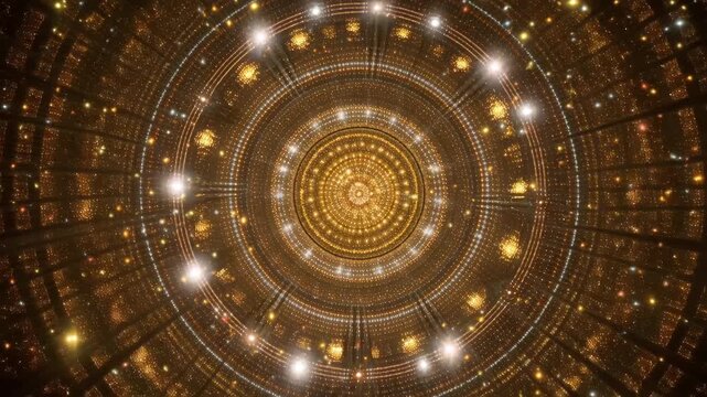  Abstract fractal background of an intricate glass dome ceiling featuring circular patterns and light filtering through a historic Italian building interior