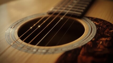 Fototapeta premium Guitar Strings Close Up Warm Tone Acoustic Music Detail