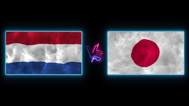 4K Japan vs Netherlands Flags Waving for 2026 World Football Tournament. World Football 2026 Matchup Japan vs Netherlands Flag Wave Loop.