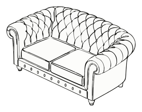 Minimalist chesterfield sofa line art vector icon. Generative AI