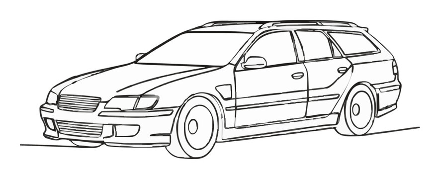 Minimalist station wagon line art car icon. Generative AI