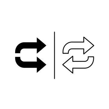 Double arrow icon solid and outline versions representing rotation or refresh round trip direction movement circular transfer exchange