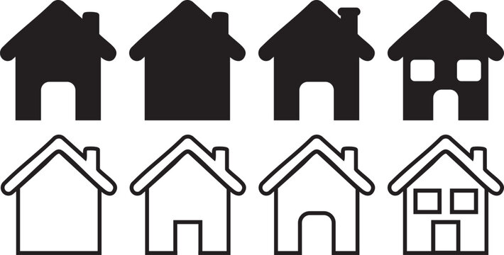 Houses icons set. Vector hand drawn silhouettes collection for real estate concept or home button or illustration.