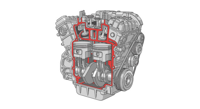 Detailed cutaway illustration of an internal combustion engine.