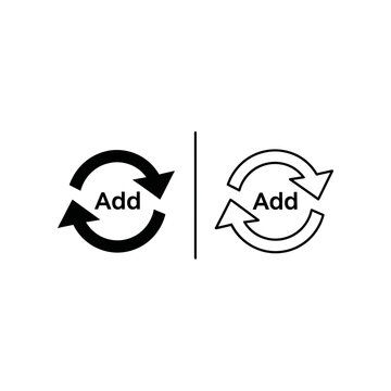 Add and repeat icon - circular arrows with 'add' text for reorder and reapplication application interface turnaround increase addition existing