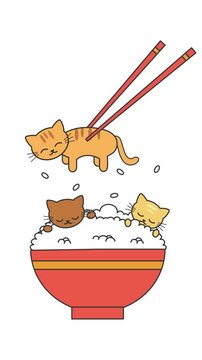 cute cartoon character cats in a rice bowl funny japanese food animation