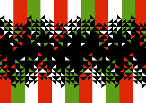 Abstract Mexican Geometric Pattern with Triangles and Vertical Stripes in Mexico Flag Colors (Green, White, Red)