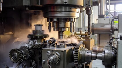 Obraz premium Precision Machining Process in a High-Tech Manufacturing Facility