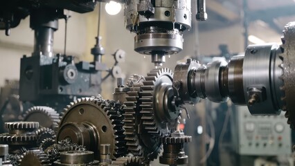 Fototapeta premium Close-Up View of Industrial Machine Gears and Mechanical Components