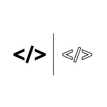 Code tags and programming brackets flat and outline icon set for development and web coding with programming developer development application