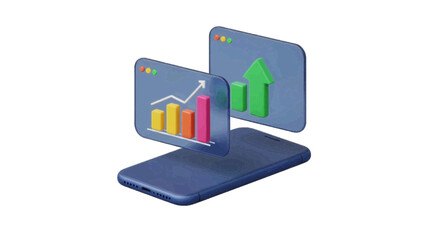 Fototapeta premium Vector illustration&nbsp;of 3d illustration of business growth charts on a smartphone screen on a transparent background