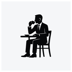 Fototapeta premium Minimalist silhouette of a man sitting at a table, enjoying a cup of coffee or beverage.