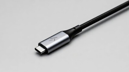 Fototapeta premium High-Quality USB Type-C Cable with Metallic Finish on Grey Background